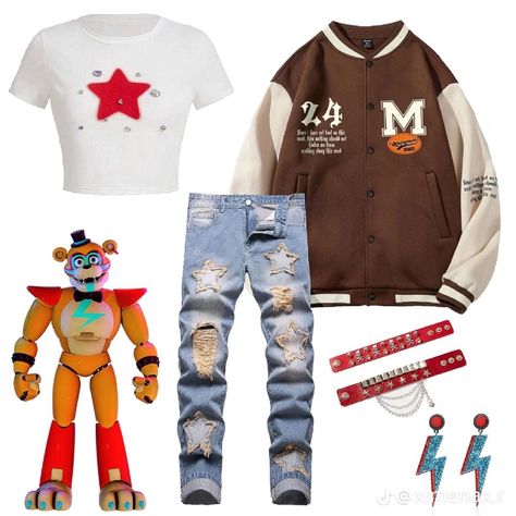 Fnaf Clothes Outfits, Sun And Moon Fnaf Inspired Outfits, Fnaf Themed Outfits, Fnaf Outfits, Fnaf Inspired Outfits, Fnaf Costume, Fnaf Cosplay, Punk Style Outfits, Masc Outfits