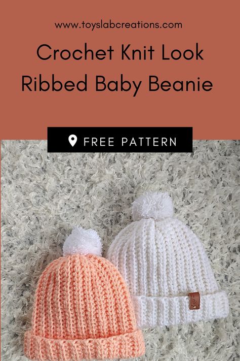 Crochet ribbed baby beanie free pattern, crochet baby winter hat Knit Look Crochet, Baby Hat Free Pattern, Crochet Bloggers, Crochet Baby Bonnet, Star Crochet, Ribbed Crochet, Crochet Headbands, Crochet Baby Beanie, Knitting Group