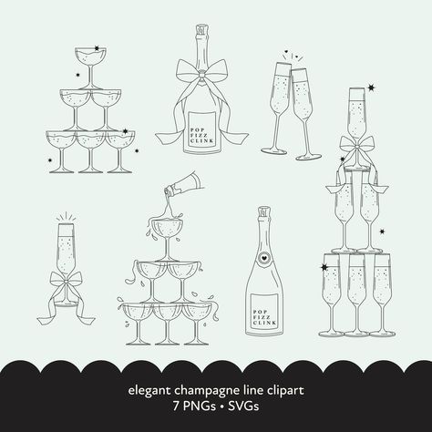 Flute Clipart, Champagne Towers, Wedding Png, Specialty Drinks, Bow Svg, Bar Menu Wedding, Champagne Tower, Champagne Party, Bday Cards