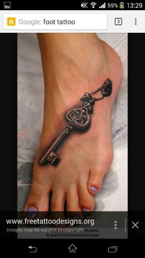 Keyhole Tattoo, Most Beautiful Tattoos, Skeleton Key Tattoo, Key Tattoos, Key Tattoo, Foot Tattoo, Skeleton Key, Vintage Tattoo, Beautiful Tattoos