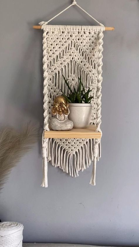 Macrame shelf | Macrame plant hanger, Macrame wall hanging, Macrame furniture Diy Wall Hanging Ideas, Diy Macrame Plant Hanger Pattern, Macrame Furniture, Shelf Macrame, Macrame Hanging Shelf, Wall Hanging Ideas, Macrame Shelf, Macrame Plant Hanger Tutorial, Free Macrame Patterns