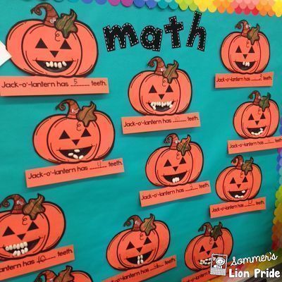 Jack-o'-lantern counting math craft.  Perfect for October and Halloween!  Pre-K and Kindergarten Math Bulliten Board, Halloween Math Craft Kindergarten, Halloween Math Kindergarten, Kinder Math Centers, Genius Hour Projects, Halloween Counting, Pumpkin Math, October Classroom, Spider Theme