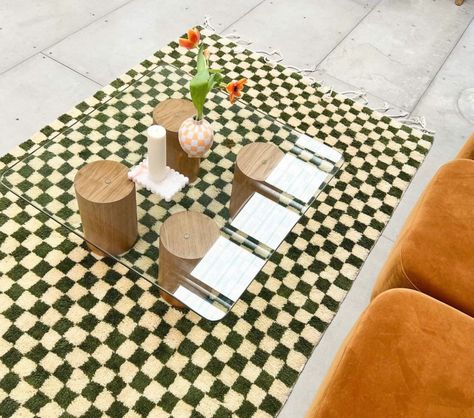 Green Checkered Rug, Checker Rug, Moroccan Green, Shag Area Rugs, Dark Green Living Room, Checkered Area Rug, Style Marocain, Green Checkered, Cosy Living Room