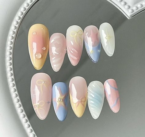 Pastel Nails Designs, Bows Pink, Girly Acrylic Nails, Summery Nails, Pretty Gel Nails, Soft Nails, Kawaii Nails, Minimalist Nails, Dream Nails