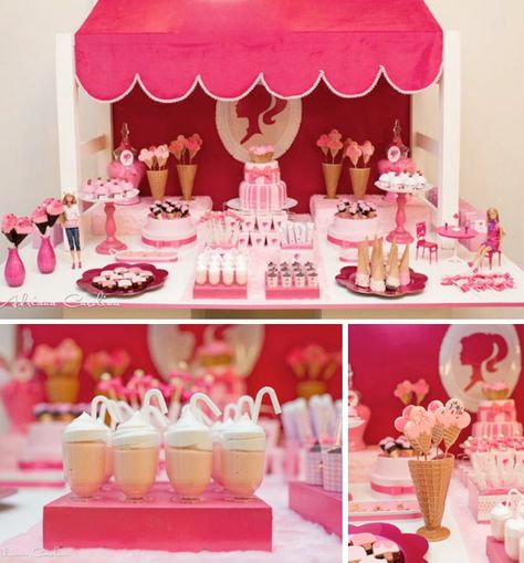 American Girl Doll Birthday Party Planning Ideas Supplies Idea Cake Baby Shower Balloon Decorations, Barbie Theme Party, Girly Party, Barbie Birthday Party, Barbie Theme, Party Deco, Dessert Buffet, Barbie Birthday, Barbie Party