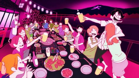 Masaaki Yuasa, The Tatami Galaxy Masaki Yuasa, Yusuke Nakamura, Masaaki Yuasa, Tatami Galaxy, Old Anime, Aesthetic Gif, Anime Screenshots, Japanese Artists, Anime Movies