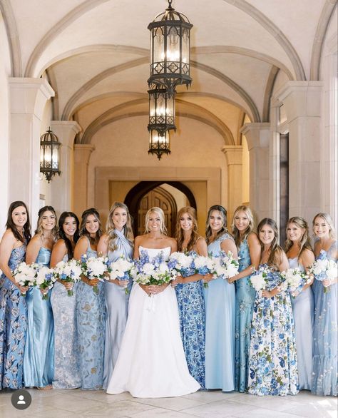 Different Blues Bridal Party, Mix And Match Bridesmaid Dresses Blue, Blue Wedding Theme Bridesmaid Dresses, Blue Pattern Bridesmaid Dresses, Mix Match Blue Bridesmaid Dresses, Blue Bridesmaid Dresses Mismatched, Shades Of Blue Bridesmaid Dresses, Mismatched Blue Bridesmaid Dresses, Mixed Bridesmaid Dresses