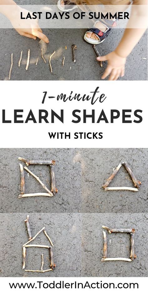 Looking for toddler activities outdoors? This simple sticks activity is easy as the nursery rhyme goes "...five, six, pick up sticks..." No-prep, spontaneous and fun, you can try out this outdoor toddler activity with your 2 year old today or any day. Learn shapes and counting with sticks with your little one while walking in a park in just a minute. Outdoor Learning Activities, Outdoor Activities For Toddlers, Learn Shapes, Forest School Activities, Toddler Outdoor, Pick Up Sticks, Fun Activities For Toddlers, Nature School, Toddler Activity