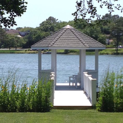 Lake Gazebo, Pond Inspiration, White Gazebo, Proposal Pictures, Rustic Modern Wedding, Lakeside Cottage, River Cottage, Backyard Gazebo, Lake Decor