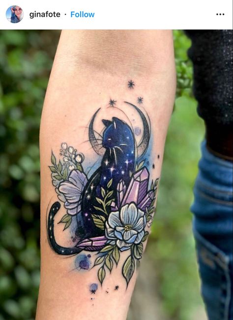 Witch Leg Sleeve Tattoo, Skyrim Tattoo, Xmas Makeup, Wiccan Tattoos, Crystal Tattoo, Black Cat Tattoos, Witch Tattoo, Cat Tattoo Designs, Sun Tattoos