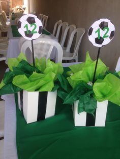 Centerpiece soccer                                                                                                                                                     More Soccer Theme Centerpieces Table Decorations, Soccer Theme Table Centerpieces, Soccer Theme Birthday Party Centerpieces, Soccer Table Centerpieces, Soccer Birthday Centerpieces, Soccer Party Table Decor, Soccer Theme Centerpieces, Soccer Candy Table Ideas, Soccer Centerpieces Banquet