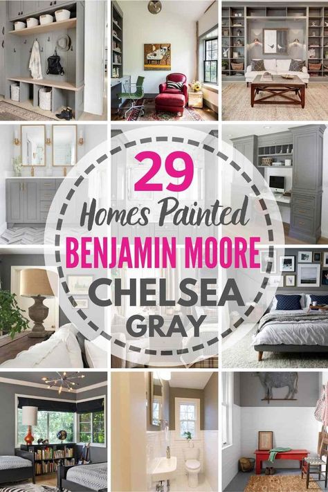 29 Homes Painted in Benjamin Moore Chelsea Gray! See if this is the perfect shade of grey paint for inside or outside your home! Charcoal Gray Paint, Benjamin Moore Chelsea Gray, Benjamin Moore Bedroom, Shades Of Grey Paint, Charcoal Grey Paint, Benjamin Moore Kitchen, Benjamin Moore Exterior, Benjamin Moore Gray, Wall Color Combination