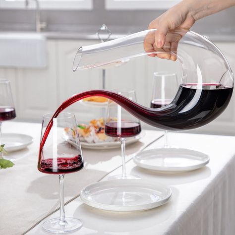 Amisglass Wine Decanter, Lead-free Crystal Glass, Hand Blown Classic Wine Carafe, Provides Intense Aerating in a Stunning U Shape Design - 1.5 Litre : Amazon.co.uk: Home & Kitchen Car Bar, Wine Carafe, Crystal Accessories, Decanters, Wine Decanter, Glass Set, Shape Design, Wine Glasses, Hand Blown