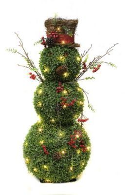 Puleo International 3-Foot Pre-Lit Snowman Topiary #affiliate Snowman Topiary, Porch Snowman, Porch Wall Decor, Entryway Door, Warm White Lights, Warm White Led Lights, A White Christmas, Wreath Wall, Brimmed Hat