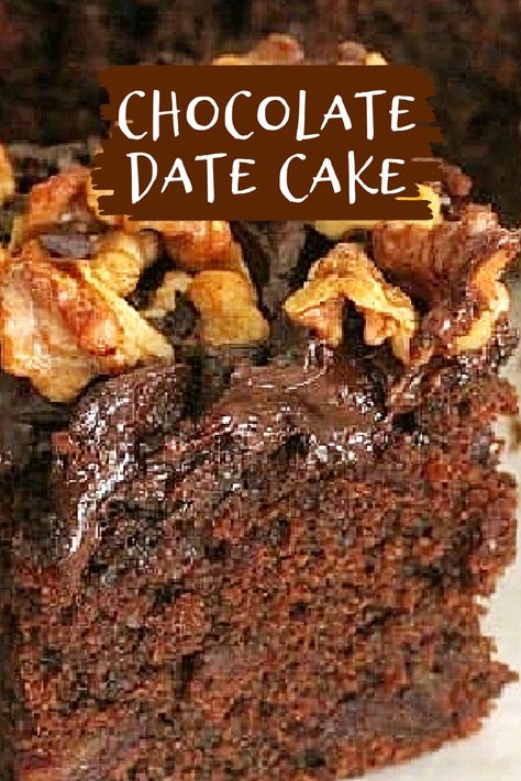 Chocolate Date Cake, Moist Date Cake Recipe, Chocolate Walnut Cake Recipe, Chocolate Potato Cake, Date Recipes Desserts, Date And Walnut Cake, Mennonite Girls Can Cook, Healthy Chocolate Cake, Kitchen Notes