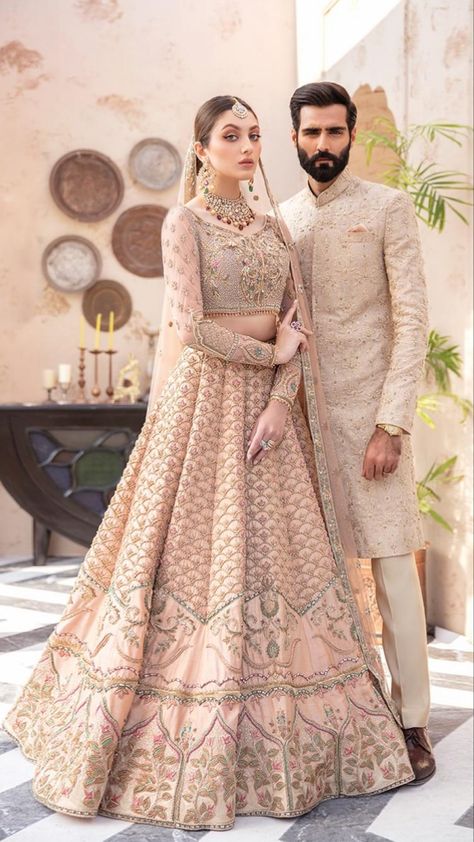 Bride And Groom Indian Wedding Outfit, Pakistani Bridal Dresses Online, Engagement Dress For Groom, Wedding Matching Outfits, Valima Bride, Baju Kahwin, Blouse Lehenga, Wedding Dresses Men Indian, Bride And Groom Outfits