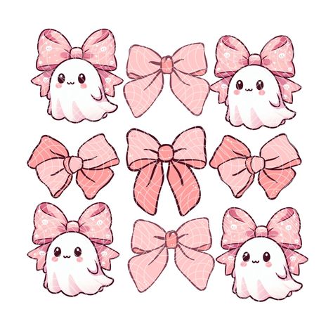 Cute Ghost Design, Cute Girly Things, Pink Bow Png, Girly Ghost, Boo Design, Gothic Kawaii, Kawaii Ghost, Vintage Kawaii, Ghost Png