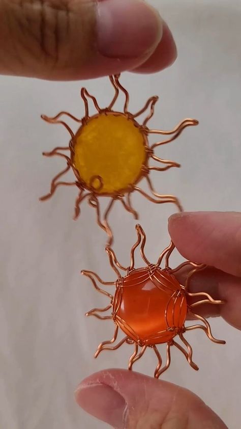 Sun | Sunflower | pendant, Helianthus, rock, Sun | Sun | Sunflower | Pendant | round cabochons | wire wrap stone no hole | By Lan Anh Handmade Sun Wire Wrap, Wire Sun Pendant, Wire Sun, Wrapping Stones, Strawberry Moon, Wire Pendants, Farm School, Wire Jewelry Rings, Wire Wrapped Stone Jewelry