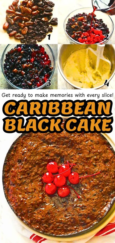 Celebrate with this Decadent Caribbean Black Cake! This unique tropical treat is rich, dark, and boozy, packed with dried fruits and warm spices. Perfect for weddings, Christmas, or any special occasion, it’s a simple yet indulgent dessert that will impress your guests. Get ready to make memories with every slice! #CaribbeanBlackCake #RumCake #HolidayBaking #TropicalDesserts #CelebrationCake #BakingRecipes #InternationalCuisine Black Cake Caribbean, Guyana Black Cake Recipe, Caribbean Cake Recipes, Carribean Black Cake, Black Cake Recipe Caribbean, Caribbean Christmas Food, Trinidad Black Cake Recipe, Caribbean Fruit Cake Recipe, Caribbean Black Cake