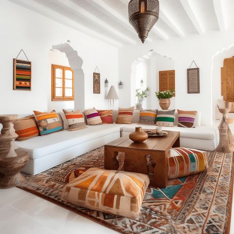 Modern Moroccan living room Morroco Design Interiors, Morocco Inspired Home, Morrocan Interieur Design, Marrocan Interiors Design, Maroko Style Interiors, Meditterean House Interior, Morroco Interior Design, Minimal Modern Interior Design, Marocco Interior Design