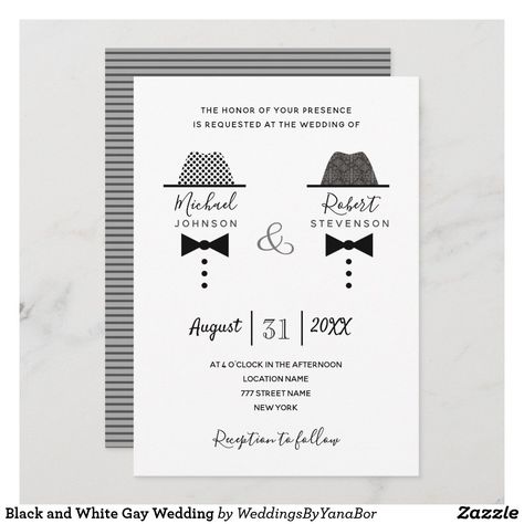 Couple Wedding Invitation, Gay Wedding Invitations, Wedding Invitation Size, Unique Drawings, Wedding Elegant, Gay Wedding, Wedding Registry, Bow Ties, Wedding Men