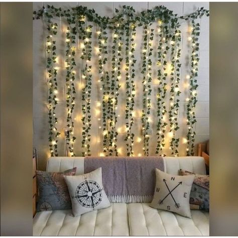 Ivy Wall, Fake Plants Decor, Fairy Lights Bedroom, Campus Life, Redecorate Bedroom, Room With Plants, Room Design Bedroom, Dream Room Inspiration, Room Decorations