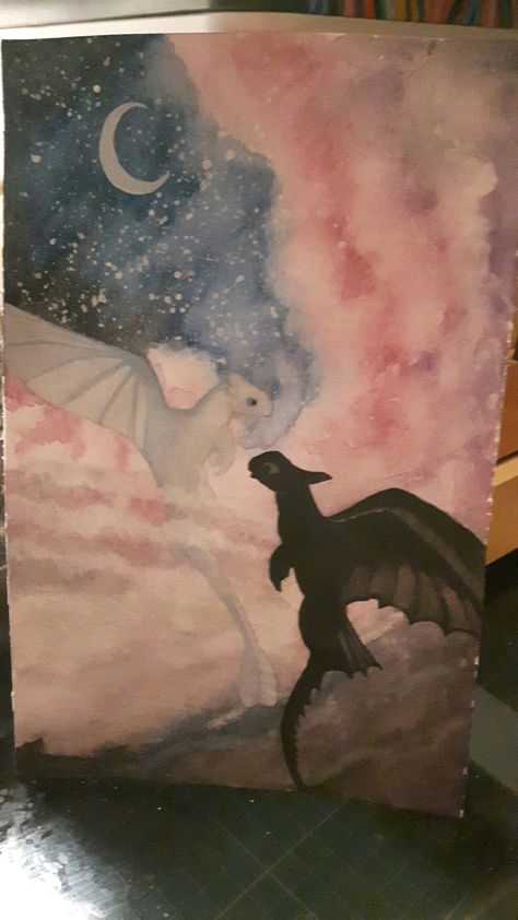 How To Train Your Dragon Painting Easy, Toothless Painting, How To Train Your Dragon Painting, Toothless And Light Fury Painting, Httyd Books Art, Toothless Dragon, Toothless, Dragon Pictures, Httyd