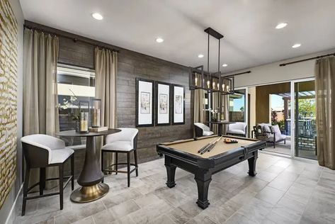 This bonus room was turned into a game room with pool table at Scots Pine by Richmond American … | Las Vegas Review-Journal Pool Table Seating Area, Loft With Pool Table, Living Rooms With Pool Tables, Pool Table Room Ideas Decor, Hello Kitty Wallpaper Christmas, Basement Pool Table Room, Undining Room, Pool Table Room Ideas, Pool Table Room Decor