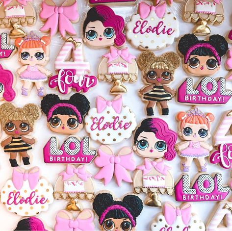 Lol Surprise Dolls Cookies Lol Doll Birthday Party, Lol Surprise Dolls Party Ideas Cake, Lol Surprise Birthday Cookies, Lol Doll Party Food, Lol Doll Cookies, Lol Cookies, Lol Surprise Birthday Party Ideas, Lol Surprise Cookies, Lol Suprise Party Ideas