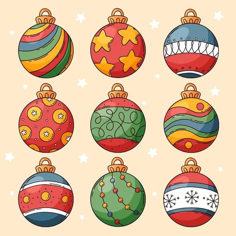 Hand Drawn Christmas, Ball Drawing, Ornament Drawing, Christmas Ball Ornaments, Christmas Doodles, Christmas Drawing, Christmas Ball, Vector Hand, Ornament Crafts