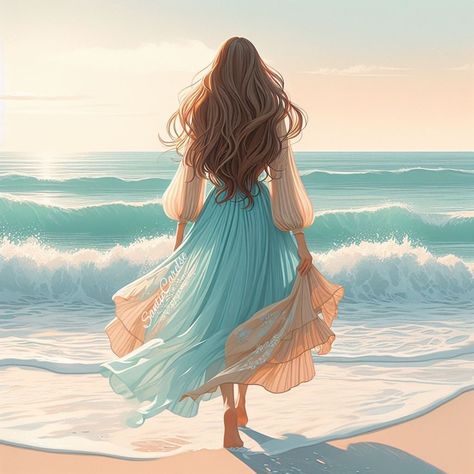 Girly Art Pretty, Ocean Aesthetic Drawing, Girly Drawings, Illustration Art Girl, Girly Art Illustrations, Arte Fantasy, Dreamy Art, Anime Scenery Wallpaper, Beautiful Fantasy Art