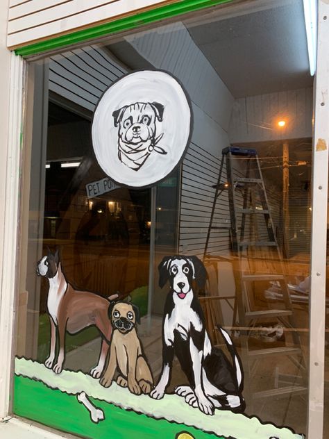 Dog Facility, Vet Office Decor, Glass Sticker Design, Grooming Salons, Pet Cafe, Window Paint, Grooming Ideas, Vet Office, Dog Grooming Salons