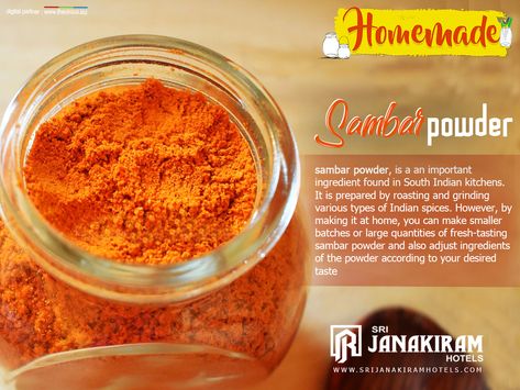 #HOMEMADE Sambar powder is a flavorful South Indian style coarse textured spices powder, prepared for the flavorful sambar. Lets know its wonderful recipe.  #srijanakiram #recipe #sambar Sambhar Recipe, Masala Powder Recipe, South Indian Style, Powder Recipe, Homemade Spices, Indian Kitchen, Masala Recipe, South Indian Food, Indian Spices