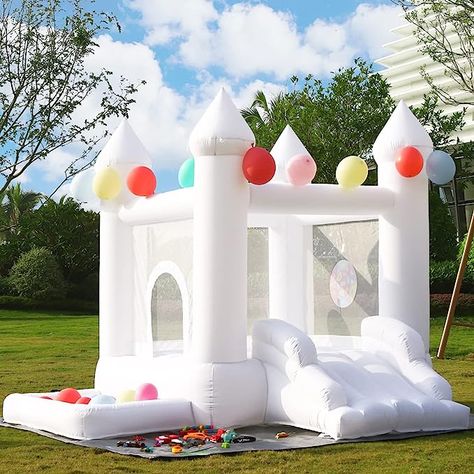 Small White Castle Bounce House with Slide and ball pit perfect for toddlers Birthday parties Ball Pit With Slide, House With Slide, White Bounce House, Bounce House With Slide, Family Backyard, Bubble House, Inflatable Bouncers, House Family, Bouncy Castle