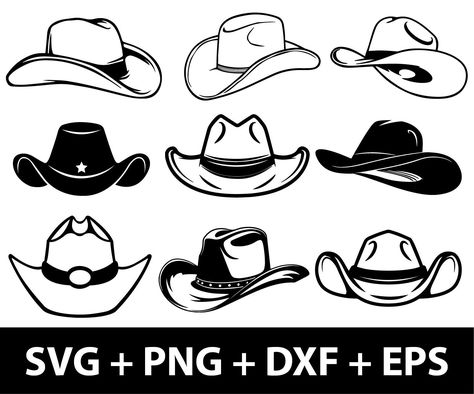 Cowboy Hat Silhouette, Cowgirl Hat Svg, Cowboy Hat Svg, Country Hat, Hat Silhouette, Cowboy Hat Design, Cowboy Svg, Svg Country, Country Hats