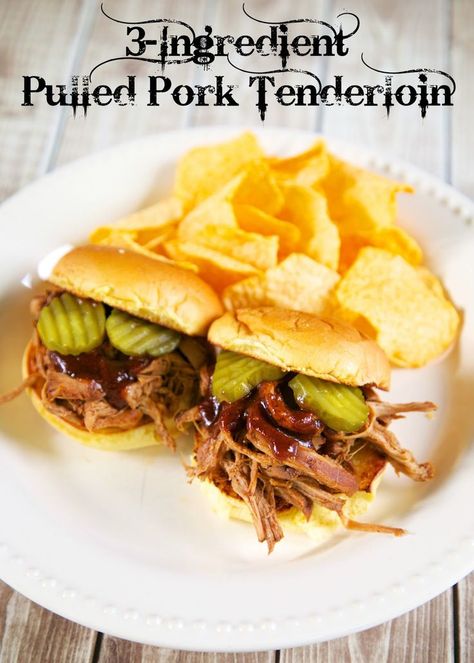 3 ingredient pulled pork tenderloin - Dinner with only three ingredients? Yep! All you need is pork tenderloins, Coke, and BBQ sauce and you can have a delicious dinner without any fuss!  The pork cooks all day in the slow cooker and is ready to shred when you get home from work! SO easy! YUM!!! 3 Ingredient Pulled Pork, Pulled Pork Tenderloin Slow Cooker, Pork Tenderloin Slow Cooker, Tenderloin Slow Cooker, Pulled Pork Tenderloin, Super Bowl Essen, Slow Cooker Pork Tenderloin, Homemade Bbq Sauce Recipe, Tenderloin Recipe