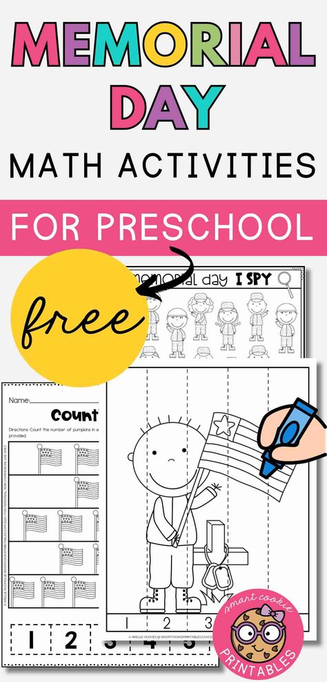 Memorial Day Worksheets, Preschool Math Activities, Kids Math Activities, Memorial Day Activities, Math Activities For Kids, Kids Worksheets Printables, Math Printables, Smart Cookie, Math Activities Preschool