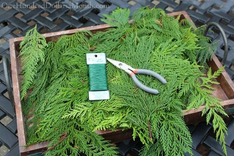 Making a Cedar Christmas Garland From Scratch - One Hundred Dollars a Month Fresh Christmas Garland, How To Make Garland, Cedar Wreath, Fresh Garlands, Diy Christmas Garland, Homemade Holiday, Natural Christmas, Christmas Greenery, Diy Garland