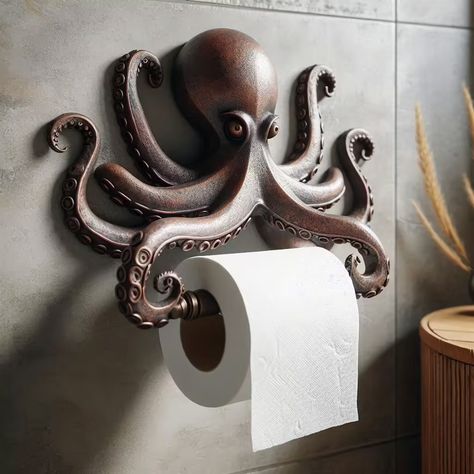 The Ultimate Bathroom Upgrade: Octopus Shape Toilet Paper Holder Octopus Bathroom Decor, Octopus Bathroom, Unique Toilet Paper Holder, Creative Bathroom Ideas, Vintage Style Bathroom, Bath Towel Holder, Bathroom Upgrade, Nautical Bathroom Decor, Octopus Design