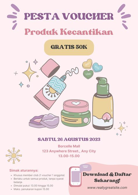 Dapatkan template flyer promosi eksklusif untuk pesta diskon voucher produk kecantikan di sini. Tampilkan keindahan dan manfaat produk Anda dengan desain yang menarik dan profesional. Nikmati hasil yang memukau dan tingkatkan penjualan Anda dengan flyer promosi yang efektif ini. Poster Advertisement, Promotion Flyer, Mind Map Design, Advertisement Poster, Custom Flyers, Flyer Printing, Instagram Ideas Post, Diy Crafts For Gifts, Advertising Poster