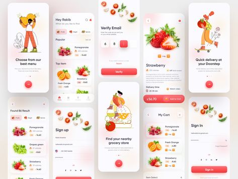 Grocery Delivery App Design (Full) by Rakib Kowshar Delivery App Design, Grocery Website, Grocery Shopping App, Grocery Delivery App, Restaurant App, Ux App Design, App Design Layout, Recipe App, Groceries App