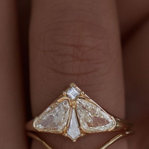 Moth Wedding Ring, Moth Engagement Ring, Rebecca Core, Moth Ring, Trillion Diamonds, Alternative Bride, Jewelry Wedding Rings, Bridal Ring Set, Wedding Ring Sets