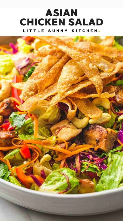 Chinese Chicken Salad Dressing Recipe Rice Vinegar, Asian Salad Chicken, Asian Salad With Chicken, Japanese Chicken Salad Recipe, Asian Chicken Salad Dressing, Chinese Chicken Salad Dressing, Asian Chicken Salad Recipe, Crispy Chicken Salad, Teriyaki Chicken Salad