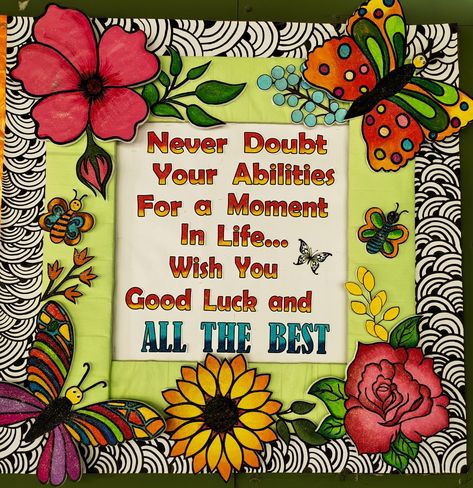 All The Best For Exams Board Decoration, Exam Board Decoration Ideas, Notice Board Decoration, Class Board Decoration, School Reference, Good Luck For Exams, Soft Board Decoration, File Decoration, Diy Crafts For School