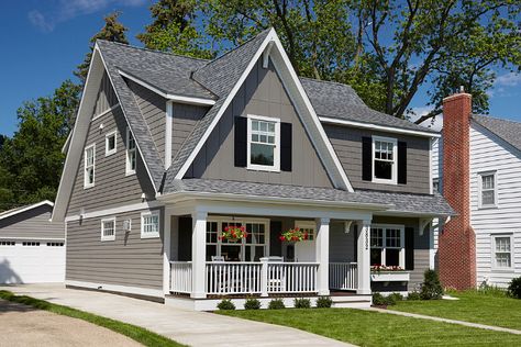 Cape Cod Home Ideas. The gray exterior is James Hardie lap siding in Aged Pewter. Cape Cod Exterior Home Ideas. Cape Cod Exterior Home with Detached Garage. #CapeCod #Exterior #Home Anchor Builders. Cape Cod Exterior, Exterior House Siding, Cape Cod Cottage, Exterior House Remodel, House Trim, James Hardie, Bg Design, Cape Cod House, Grey Exterior