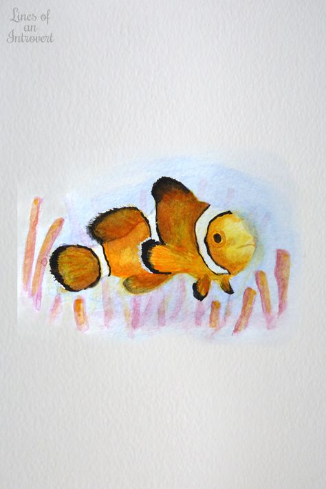 Watercolor Clown Fish, How To Draw A Clown Fish, Clownfish Watercolor, Fish Sketch, Sea Anemones, Ocean Underwater, Water Color Pencil, Underwater Sea, Underwater Art