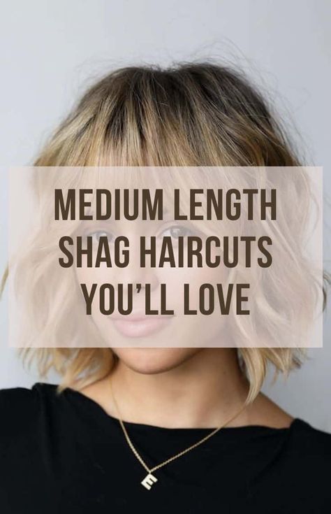 50 Elegant Medium Length Shag Haircuts You'll Love Medium Length Modern Shag, Shoulder Length Shag Haircut Straight Hair, Shoulder Choppy Haircuts, Shaggy Bob Long Bangs, Medium To Short Shag Haircuts, Shoulder Length Shag Fine Hair, Layered Shag Haircuts For Medium Hair, Shag Hair Styles For Fine Hair, Medium Short Shag Hairstyles