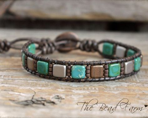 Etsy :: Your place to buy and sell all things handmade Tile Bracelet, Multi Wrap Bracelet, Diy Leather Bracelet, Beaded Leather Wraps, Dad Jewelry, Rope Jewelry, Jewelry Diy Bracelets, Beaded Wrap Bracelets, Wrap Bracelets