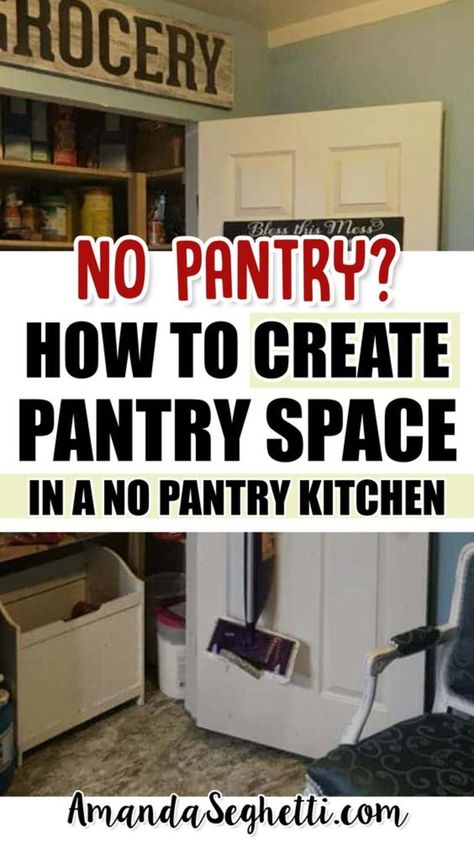 Make Pantry In Small Kitchen, Kitchen Pantry Solutions, Pantry Idea For Small Kitchen, Kitchen Storage With No Pantry, Add A Pantry To Small Kitchen, Creating Pantry Space, Small Home Pantry Ideas, House With No Pantry, Pantry Ideas When You Dont Have A Pantry