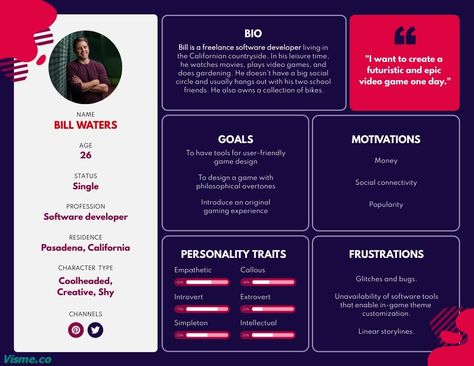 Software Developer Customer Persona Template Visme Persona Examples, Persona Template, Customer Persona, Customer Journey Mapping, User Story, Career Coaching, Journey Mapping, Logo Design Inspiration Branding, Effective Marketing Strategies